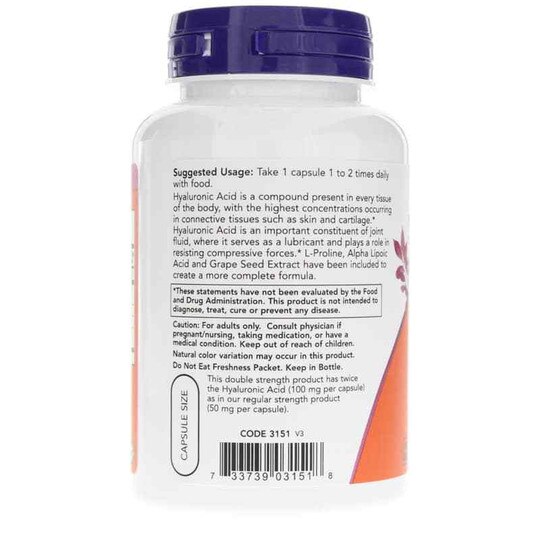 Hyaluronic Acid 100 Mg Double Strength, NOW
